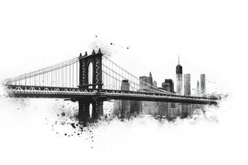 Manhattan Bridge in New York City United States America Famous suspension bridge in NYC USA, it connects Manhattan and Brooklyn by spanning the East River for travel. Image with vintage filter effect
