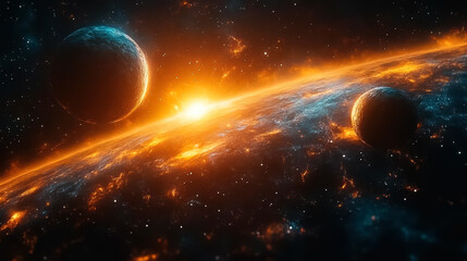 Fototapeta premium Unknown planet from outer space. Space nebula. Cosmic cluster of stars. Outer space background