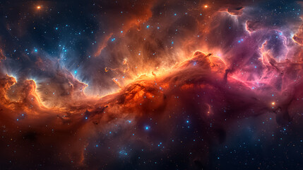 Space background with stardust and shining stars. Realistic cosmos and color nebula. Colorful galaxy