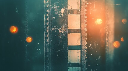 A strip of 35mm film with blurred out of focus lights in the background.