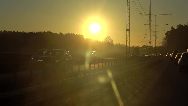 Stockholm, Sweden Early November morning sunrise and rush hour on the E4 highway.