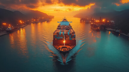 Obraz premium Aerial view of Container cargo ships