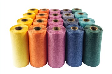Various colored yarns arranged on a white background, ideal for crafting and DIY projects