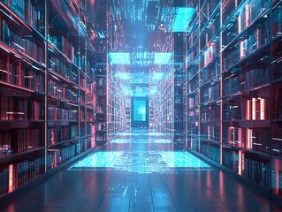 Glowing Digital Library Symbolizing the Democratization of Knowledge Through EdTech Innovations