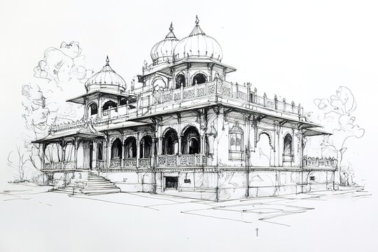 Sketch inspiration Holy Galta Temple. Jaipur, Rajasthan, India.
