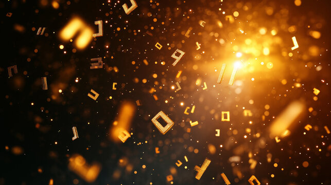 Mathematics background with 3D numbers and symbols floating in space, illuminated by soft light - Powered by Adobe