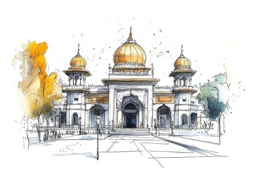 Sketch inspiration Holy Galta Temple. Jaipur, Rajasthan, India.
