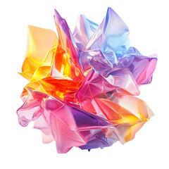 Abstract iridescent geometric shapes in pink, yellow and blue colors isolated on a transparent background