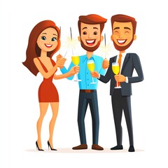 Fototapeta premium A cheerful group of three animated friends celebrating with drinks, exuding joy and camaraderie in a festive setting.