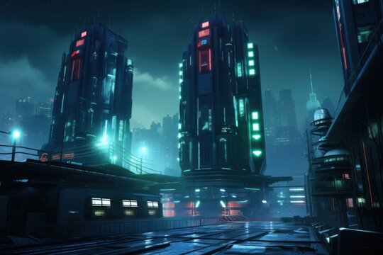 Cyberpunk bulding building architecture metropolis. .