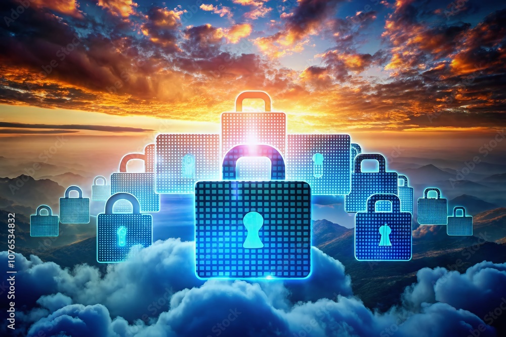 Poster silhouette of a secure file transfer process with digital encryption, representing protection of con