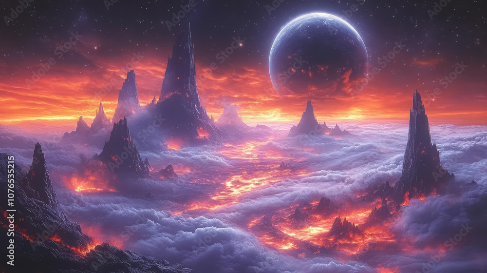 Wall mural unknown planet from outer space. space nebula. cosmic cluster of stars. outer space background
