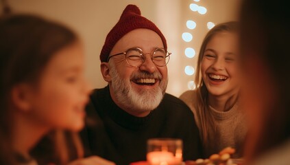 Happy family enjoying a meal together at home.