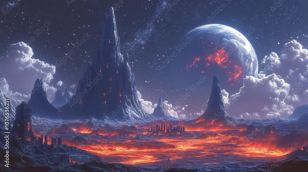 Wall mural unknown planet from outer space. space nebula. cosmic cluster of stars. outer space background