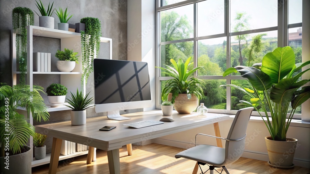 Poster sleek white desktop computer in a modern workspace showcasing elegant interior design with minimalis