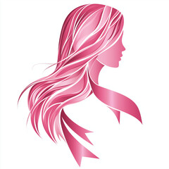 Illustration of a young woman with pink ribbon, showing her support for breast cancer awareness