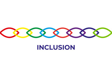 Inclusion abstract concept. Continuous chain. Diversity and inclusivity. Logo idea. Background with text inscription.