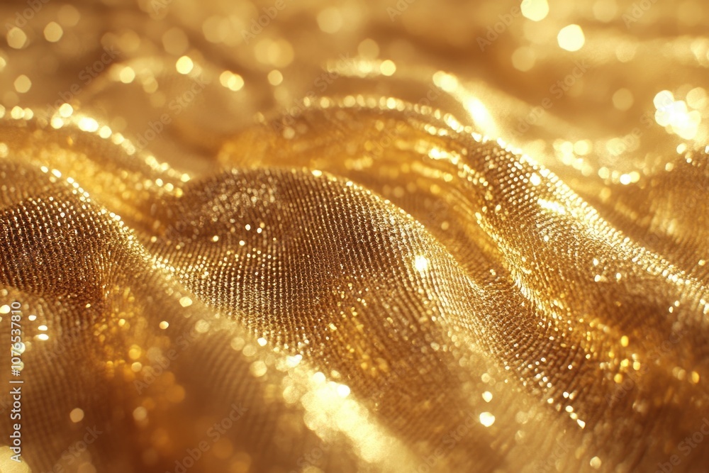 Aufkleber a detailed view of a luxurious golden fabric with intricate patterns and texture