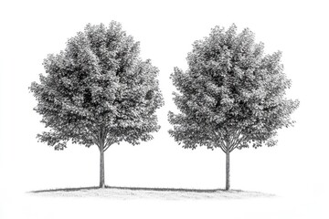 Fototapeta premium Two trees standing tall amidst lush green grass