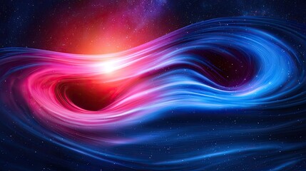 A vibrant cosmic scene displaying swirling blue and pink energy forming an infinity symbol against a star-filled backdrop.