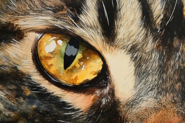 A close-up image of a cat's bright yellow eye