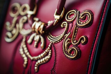 Fototapeta premium A detailed view of a stylish red handbag with golden hardware