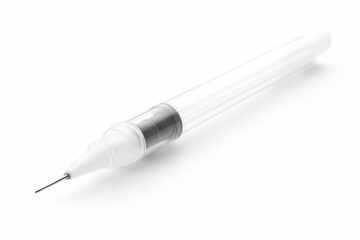 White, plastic, pen with a sharp tip.