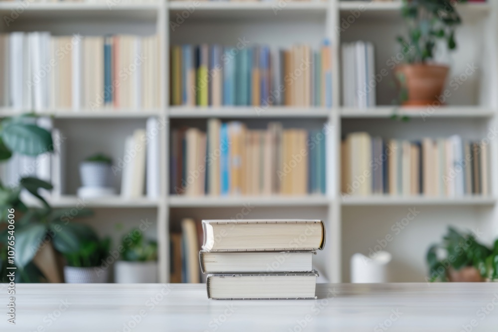Poster stack of small books with blurred background