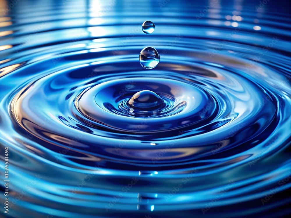 Poster stunning blue 3d animated water ripples with rain simulation and motion graphic circles for dynamic 