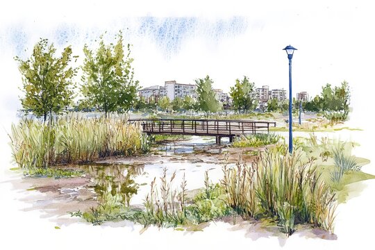 Building view with landmark of Niort is the commune in France. Watercolor splash with hand drawn sketch illustration in vector.

