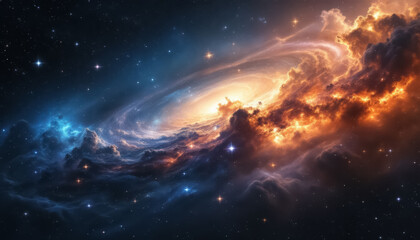 Space background with stardust and shining stars. Realistic cosmos and color nebula. Colorful galaxy