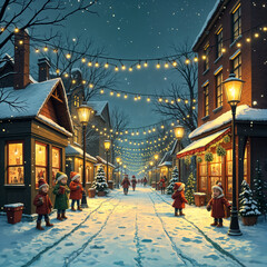 Perfect for holiday greetings, capturing a magical, vintage scene with festive charm and a touch of fairy-tale wonder