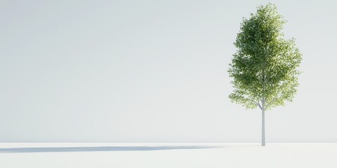 Fototapeta premium A single green tree stands alone in a minimalist landscape with a clear sky.
