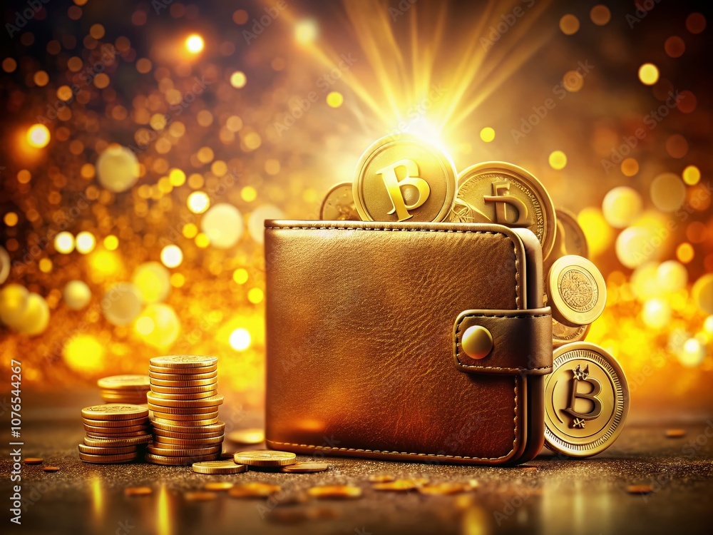 Poster stunning golden wallet illustration with bokeh effect for generative ai, showcasing financial concep