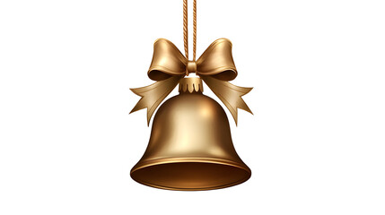 Christmas Golden Bell with Bow Isolated on White Transparent Background, PNG Element. Christmas decoration tree ornament