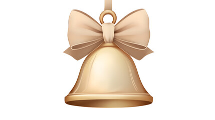 Christmas Golden Bell with Bow Isolated on White Transparent Background, PNG Element. Christmas decoration tree ornament