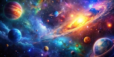 Obraz premium Stunning HD Outer Space Backgrounds with Bokeh Effect Featuring Vibrant Galaxies, Nebulae, and Stars for Creative Projects and Digital Artworks