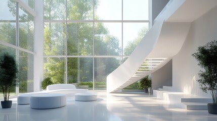 Obraz premium Modern Interior Design with Curved Staircase and Natural Light