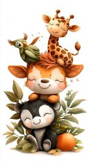 Naklejka premium Cheerful Animals on a White Background