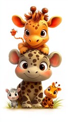 Naklejka premium Whimsical Jungle Animals on Isolated White Background