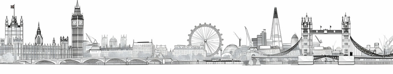 Fototapeta premium line drawing of the London skyline, featuring the Tower Bridge