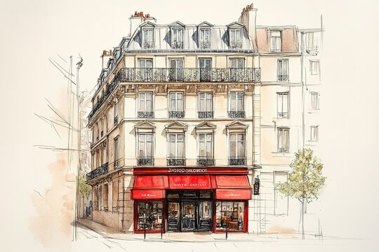 sketch in watercolor with the image of Parisian streets
