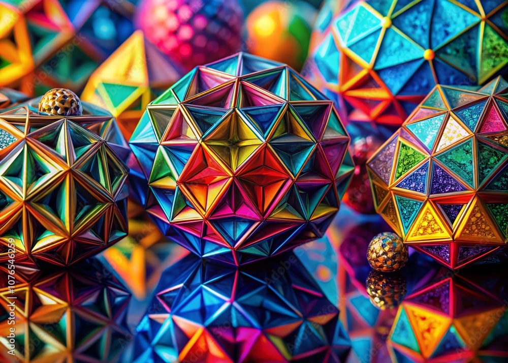 Poster stunning macro photography of vibrant 3d geometric figures showcasing intricate patterns and texture