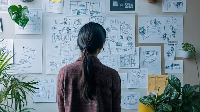 A marketing strategist developing innovative branding ideas, sketching concepts on a whiteboard.