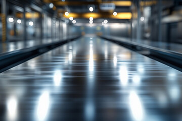 Fototapeta premium Reflective metal surface in an industrial environment at night