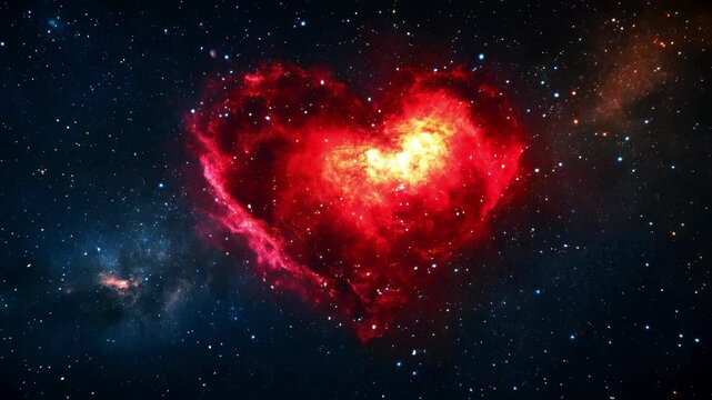 Galaxy heart. Bright light in a space arranged in the shape of a heart. Romantic magic night, love and Valentine's day card. Futuristic universe background with heart
