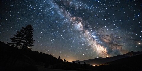 Fototapeta premium A star-filled canvas set against a backdrop of an inky blackness, with the soft glow of distant stars and planets, space, universe, glitter, galaxy