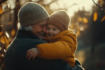 Fototapeta premium Warm Embrace Between Grandparent and Grandchild in Nature