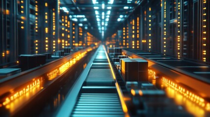 Obraz premium Futuristic Warehouse with Neon Light Pathways