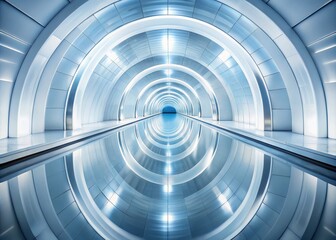 Naklejka premium Surreal and Abstract View of a Futuristic Tunnel with White Flowing Shapes and Mirrored Reflections Creating an Endless Depth Illusion